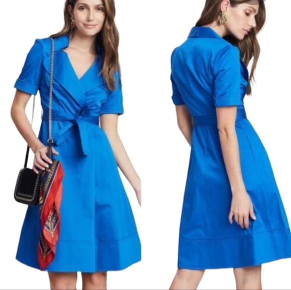 NWT Karen Millen Trench Shirt Dress in Blue US Size 6 - Picture 1 of 10
